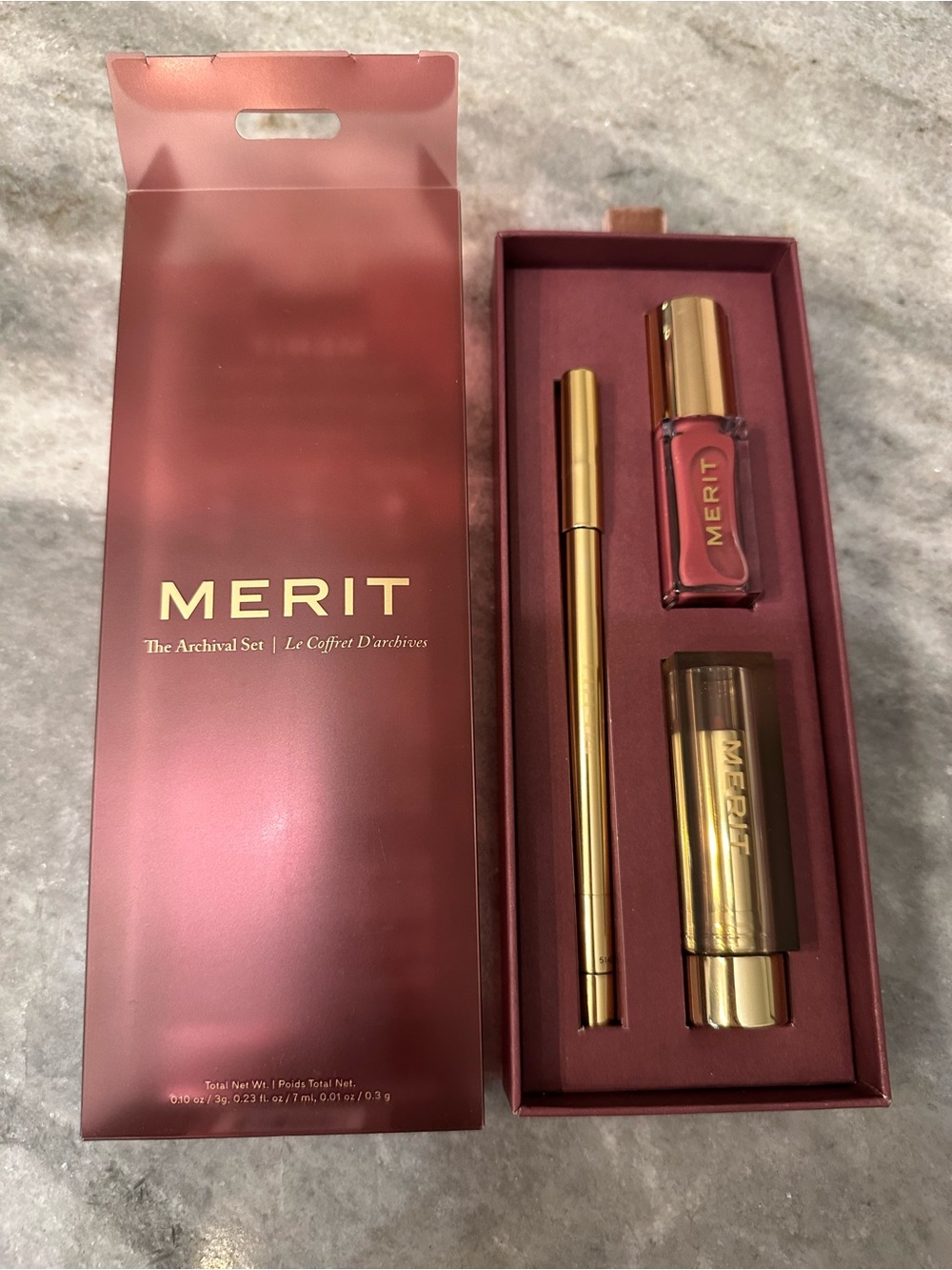 Merit the Archival set holiday limited edition 3 pc lip liner lipstick and gloss